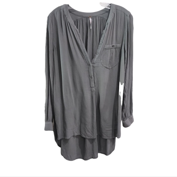 Free People Sage Green Long Sleeve Gauzy Light Weight Top - Picture 1 of 6